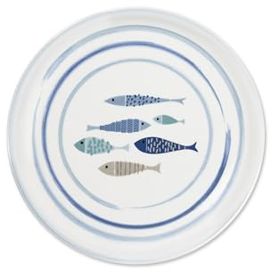 Excelsa North Sea Lot de 6 assiettes à pizza en porcelaine, décoration poisson bleu, 30,5 cm
