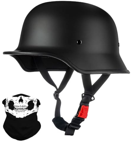 Vintage Stile Tedesco Mezzo Casco, ECE Approvato, Faccia Aperta Casco con Fibbia a Rilascio Rapido, Adulto Uomini Donne Caschi di Moto per Bicicletta Incrociatore Scooter(Z1,L/59-60cm)