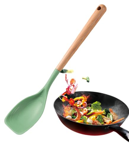 Spatola Cucchiaio In Silicone - Cucchiaio Antiaderente | Spatola per Dolci con Manico in Legno,per Infornare Mescolare Frullare Raschiare Verdura Carne e Zuppa