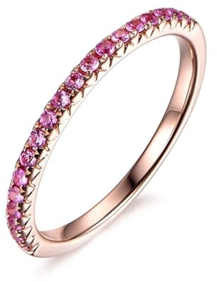 Ayoiow Ringe für Damen Echt Gold mit Rosa Saphir, 9K Roségold Halb-Ewigkeit Ring Damen Hochzeit Gold, Größe 60 (19.1)
