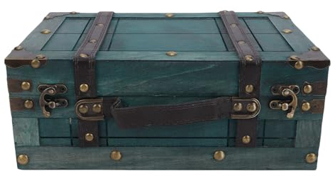 Elprico Cofre del Tesoro de Madera, 11,8 X 7,7 X 4,7 Pulgadas, Caja de Almacenamiento de Madera con Tapa, Baúl Decorativo para Recuerdos, Maleta Vintage, Caja Portátil, Accesorios de (1624C-01 Verde)