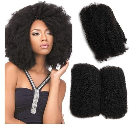 Sans nœuds Cheveux humains crépus afro en vrac, 50 g/paquet, cheveux péruviens bouclés for locks, mini-torsades, tresses et réparations(14inches)
