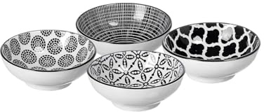 Ritzenhoff & Breker Dipschalen-Set Takeo, 4-teilig sortiert, Ø 8 cm, Porzellan, Weiß/Schwarz