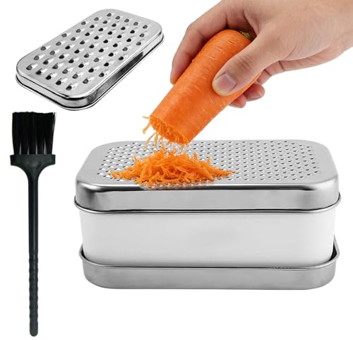 Rallador de Queso | con Cepillo de Limpieza Picador Manual | Set de Rallador y Cortador de Verduras | Para Fruta, Patata, Jengibre, Pepino, Zanahoria, Preparación de Comidas, Hogar Restaurante