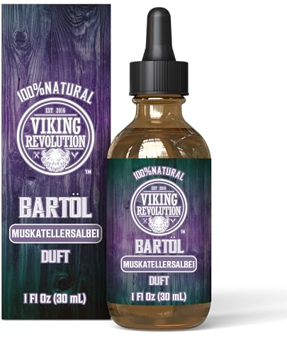 Viking Revolution - Olio Barba Uomo - Oli di Argan & Jojoba Naturali - Ammorbidsce, Liscio & Rafforza la Crescita Della Barba - Olio Barba - Profumo Naturale di Salvia Sclarea - 30 ml