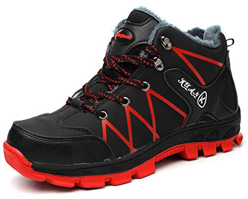 BESKEE Sicherheitsschuhe Herren Damen S3 Wasserdicht Arbeitsschuhe Winter Sicherheitsstiefel mit Stahlkappe & Warm Gefütterte, Schwarz, 46 EU