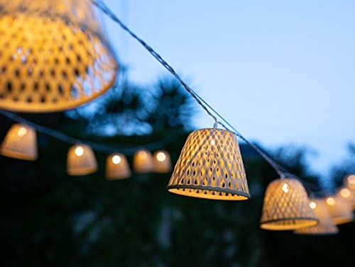 elume Guirlande Lumineuse pour Intérieur I 12 Abat-jour Bambou LED Blanc Chaud I Longueur 3m I Alimentation fournie I Decoration Chambre Salon