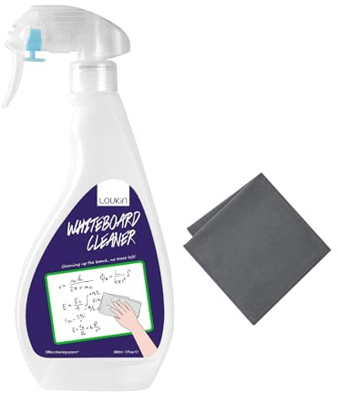 loukin Nettoyant pour tableau blanc non toxique, 500 ml, effaçable à sec, spray de nettoyage à faible odeur avec chiffon, élimine les taches tenaces des tableaux blancs, tableaux noirs