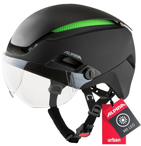 Alpina Altona - Extrem Leichter, Beleuchteter & Belüfteter Fahrradhelm Mit Hochwertigem Visier Für Erwachsene, Black matt, 52-57 cm