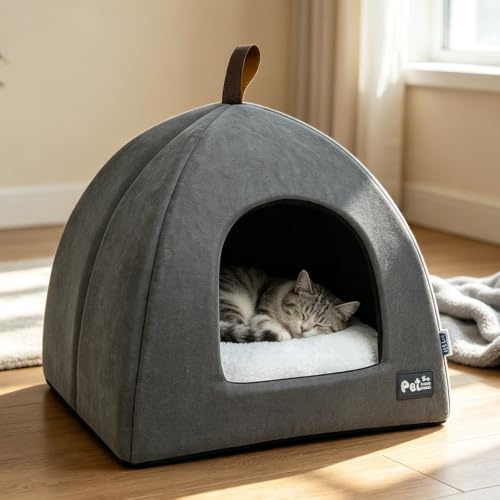 PETCUTE Katzenhöhle für große Katzen,Waschbar Katzenbett Katzenzelt Katzenkorb für Katzen und Hunde,Zwei in Eins Katzenhaus mit Abnehmbar Innerkissen,Kuschelhöhle mit rutschfeste Unterseite