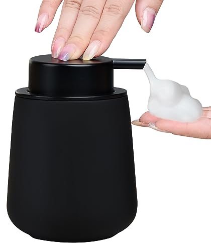 Seifenspender Schwarz Matt Umlaca Spülmittelspender,Nachfüllbarer Soap Dispenser Keramik 350ml,Großer Pumpenkopf für leichtes Pressen,Geeignet für,Shampoo,Duschgel,Küche,Bad Schaumseifenspender