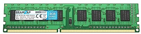 BRAINZAP Memoria RAM da 4 GB DDR3 DIMM PC3-12800U 1Rx8 1600 MHz 1.5 V CL11 PC