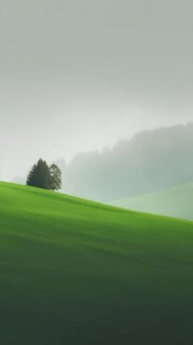 Acryl-Bild 50 x 90 cm: Einsamer Baum auf einem grünen Feld an einem nebligen Tag (201397069)