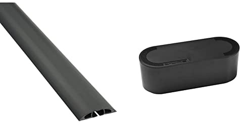 D-Line 4.5m Floor Cable Protector, Wire Cover - 4.5m Length, Cable Cavity = 17mm x 9mm - Black & Cable Tidy Box, Hide and Conceal Extension Blocks and Electrical Cables - Small, Black