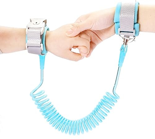 JZK Correa de muñeca azul antipérdida para niños pequeños, adultos y niños pequeños con bloqueo, correa de muñeca de seguridad para niños autistas, cinturón de seguridad para caminar para niños