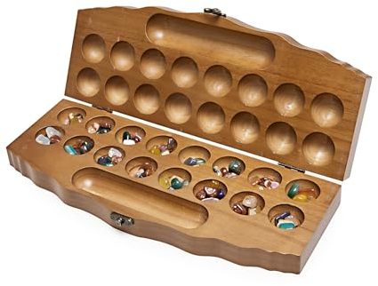 Kalaha Spiel,Muschelspiel, Edelsteinspiel, Erwachsene Brettspiel mit klappbarem Holzbrett und Natursteinkiesel, Familien Brettspiele, Mancala Spiele Strategisches Spiel