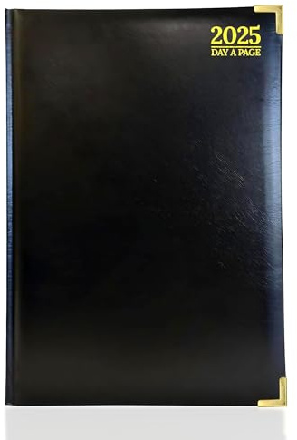 G4GADGET Luxury 2025 A4 Black Day A Page Diary Padded Front & Hardback Cover Gilt Edges