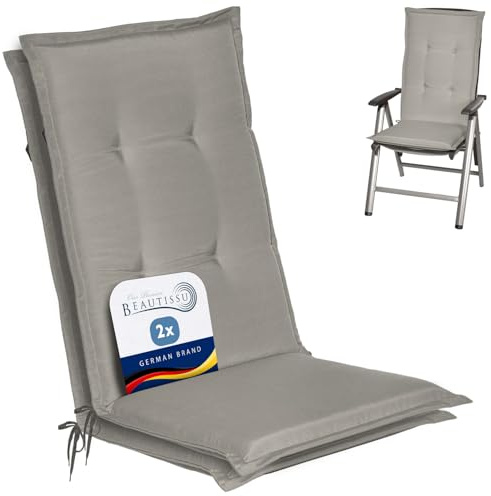 Beautissu 2er Set Gartenstuhlauflage für Hochlehner mit Schaumkern Füllung | 120x50x6cm Hellgrau weiche Polster Auflage Sitzpolster & Sitzkissen für Gartenmöbel Stuhlauflage Stuhlauflagen Loft HL