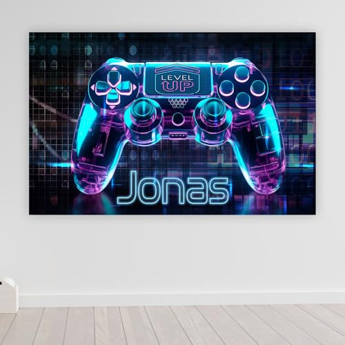 timalo Poster personalisiert mit Namen | 120 x 61 cm Gamecontroller, Neon, Technologie | Gamer Bild für die Wand Jugendzimmer Gaming Motiv für Teenager Jungen und Mädchen Zimmer