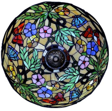 AIBOTY Nur 16-Zoll-Lampenschirm-Ersatz, Schmetterlings-Blau-Rosa-Blumen-Grün-Blätter-Lampenschirm, Rot-Grün-Buntglasschirm im Tiffany-Stil für Tischlampe, Stehlampe, Deckenleuchte