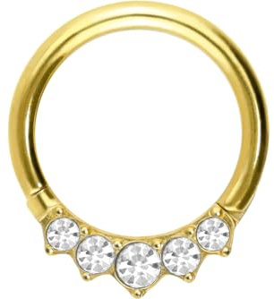 PIERCINGLINE Segmentring Clicker spitz mit 5 eingefassten Kristallen - Piercing für Nase, Septum, Ohr, Helix oder Tragus in 4 Farben