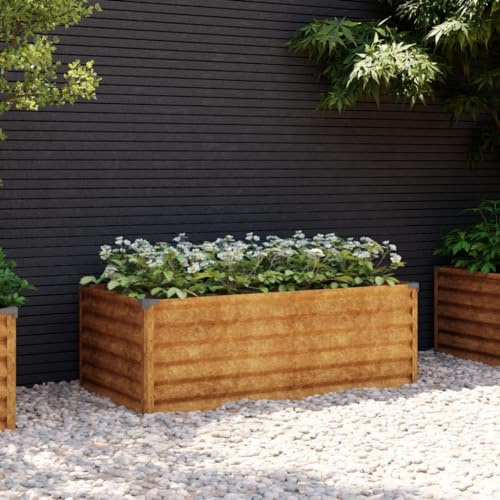 Gecheer Fioriera Rialzata da Giardino 100x50x36 cm in Acciaio Corten, Aiuola Rialzata, Letto per Orto da Esterno Grande