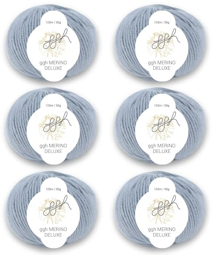 ggh Merino Deluxe – weiche Merinowolle zum Stricken – 300 g Garnset (6×50 g) – extrafine Merino Garn – Farbe 006 - Hellgrau