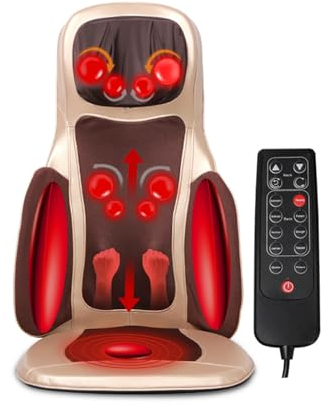 Chynalys Massagekissen, 70W KissenGanzkörper-Multifunktions-Haushaltselektro-Halswirbelsäulen-Massagekissen Massagegerät Auto-Rücken-Massagegerät, Höhenverstellbar, Inklusive Heizfunktion (Beige)