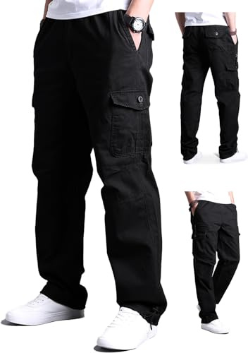 Aotoyou Cargohose Herren Baumwolle Cargo Hose Lang Freizeithose Schwarz L