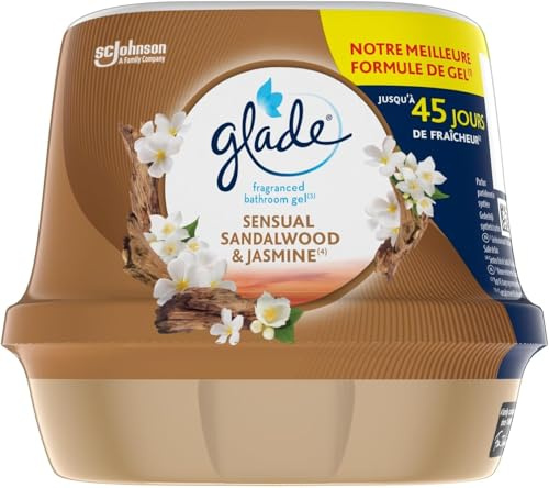 Glade Gel Premium - Désodorisant infusé aux Huiles Essentielles pour Toilette Et Salle de Bain - Sensual Sandalwood et Jasmine - 45 Jours de Parfum - 180 g (Lot de 5)
