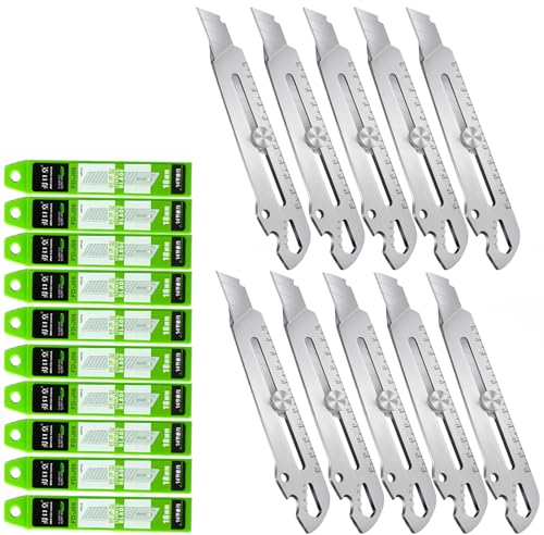 Schweres Mehrzweck Cuttermesser, Cuttermesser Profi Edelstahl Mit 10-teiligen SK5-Klingen, Robust Und Ultrascharf, Teppichmesser Druckguss Cutter Messer Für Heimwerk & Gewerbe (Messer-10pcs)