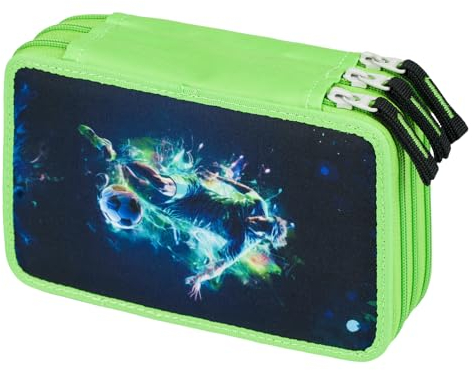 Baagl 3 Fach Federmäppchen für Jungen Mädchen, Schulmäppchen für Schreibwaren, Schulsachen Federtasche, Jungen Federmappe, Mäppchen für Schule (Fußballspieler)