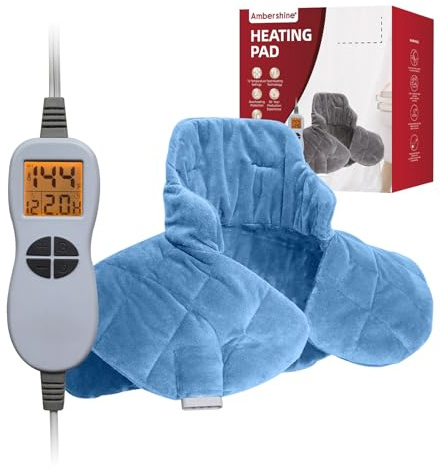 Ambershine 19''x24'' Weighted Neck & Shoulder Heating Pad, 2.5lbs with 12 Temperature Settings& 4 Auto-Off Timers, Pain Relief for Neck/Shoulder/Back, Christmas Gifts for Women Men Mom Dad(Light Blue)