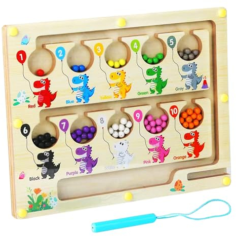 Magnetspiel Labyrinth Spielzeug Sortierspiel Montessori Spielzeug Farben und Zahlen Lernen Sortierspiel 3-4 Jahre Magnete Holz Zahlen Kinder Motorikspielzeug als Geschenk für Mädchen und Jungen