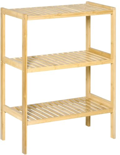 HOMCOM Badregal Standregal mit 3 Ebenen für Bad Natur 62 x 33 x 80 cm | Bambusregal, Küchenregal, für Küche, Wohnzimmer, Flur