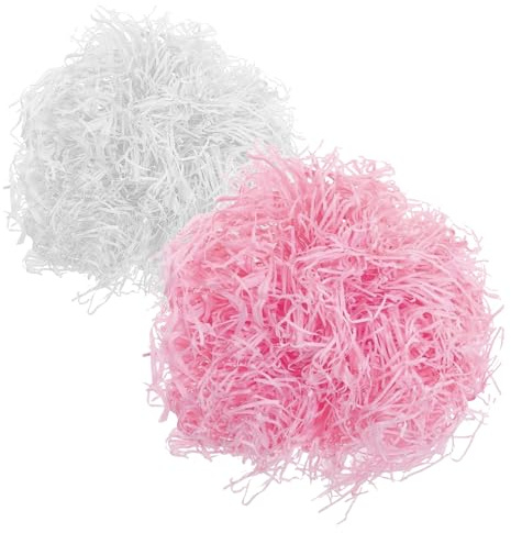 EULAPGOE 200g Paglietta per Cesti Bianca Rosa, Carta Tagliuzzata per Confezioni, Bomboniere e Scatole Regalo, Adatto a Tutte Le Occasioni
