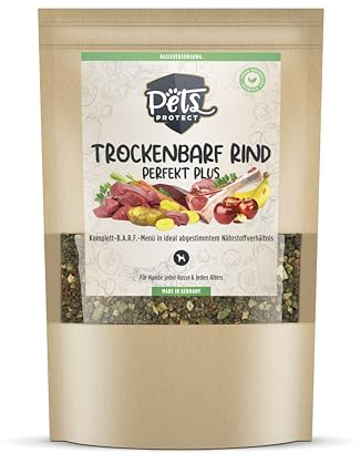 Pets Protect 1KG Trockenbarf Perfekt Plus Rind - Hundefutter Alleinfuttermittel - Barf Mahlzeit für Hunde - innovatives Futtermittel Hunde in Premium Qualität - Barf Futter für Hund - getreidefrei