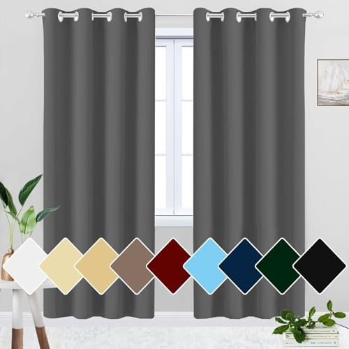 HUAXIQUE Fenstervorhang 120x240cm Blackout 1 Stück Gegen Hitze Kälteschutz Stores Gardinen für Schlafzimmer Wohnzimmer Kinderzimmer Büros Dunkelgrau