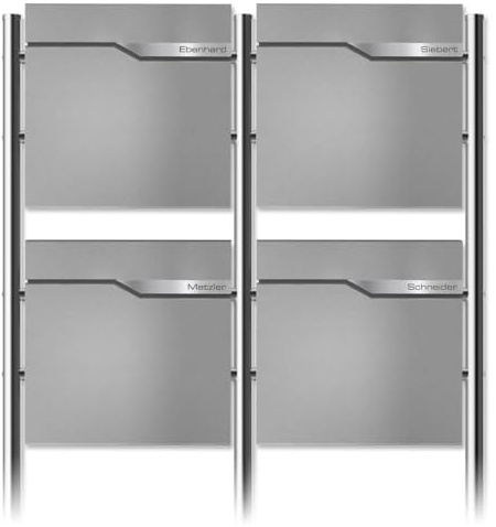 Metzler Boîte aux Lettres sur Pied 4 Compartiments Ebenhard Gris Aluminium RAL 9007 – Boîtes à journaux intégrées – Plaques nominatives Personnalisables – Pieds en Acier Inoxydable