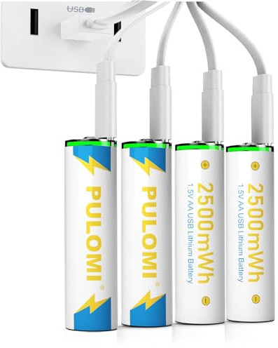 Baterías recargables de iones de litio USB AA, 1,5 V 2500 mWh, pilas AA recargables, 1 h de carga rápida, 1200 ciclos con cable de carga tipo C, protección contra sobrecarga, pack de 4