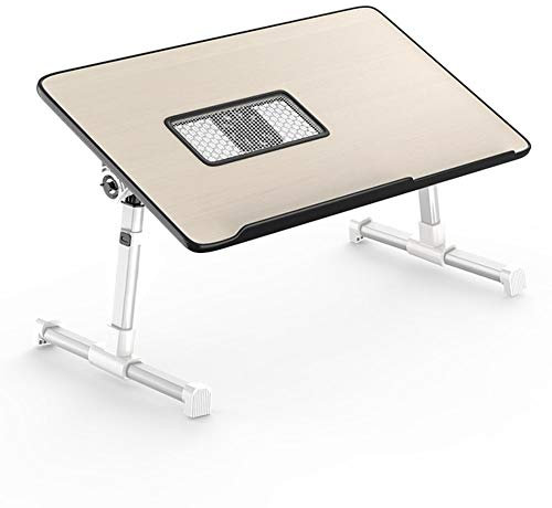 Mesa plegable ajustable para laptop con ventilador de refrigeración, escritorio portátil para cama, sofá, patas plegables, color negro (60 x 30 cm)