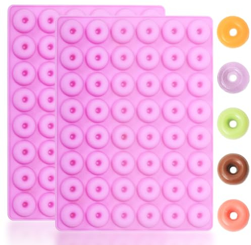 Amyandone Mini Donut Silicone Mold, 48 Cavities Donut Molds for Chocolate Candy Gummy, Food Grade Silicone Mini Doughnut Molding Trays for Homemade Mint/Snacks/Cake Décor, 2 PCS