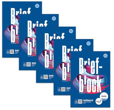 Staufen Style Bloc de notas - 5 blocs de 50 hojas de papel de escribir cada uno, DIN A5, 70 g/m², en blanco, encolado