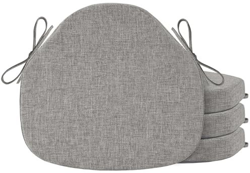 OVOV Chair Cushions for Dining Chairs Set of 4 Windsor Seat Cushion for Kitchen Room Chair Thick Textured Chair Pads with Ties and Non-Slip Bottom(42x39.5 cm/16x15 Inch Light Grey)