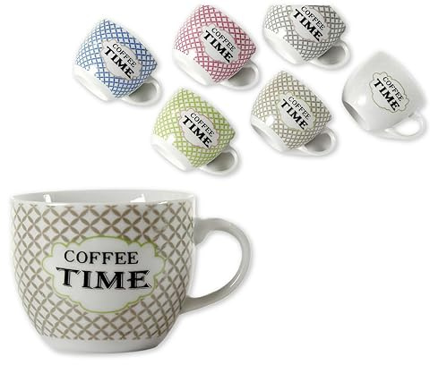 Set 6 Tazzine Caffè, Espresso Coffee Break, in Ceramica, Varie Decori, con Manico, Colazione Casa Bar (time 2)
