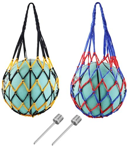 2 Pezzi Borsa Rete Palloni con 4 Aghi Pompa,Borsa Porta Rete Calcio Portatile,Borsa a Rete Sportiva Pallone, Sacchi Rete Palloni, Rete Portatile Nylon,per Basket,Pallavolo