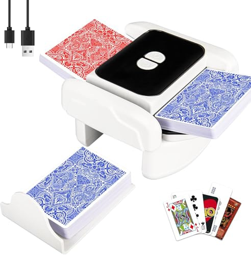 WwuHua Kartenmischmaschine Elektrische, Mischmaschine Karten, Automatischer Kartenmischer, 2000mAh, USB Kartenmischer mit Akku für Kartenspiele, Texas Hold'em, Poker, Heimkartenspiele, Blackjack