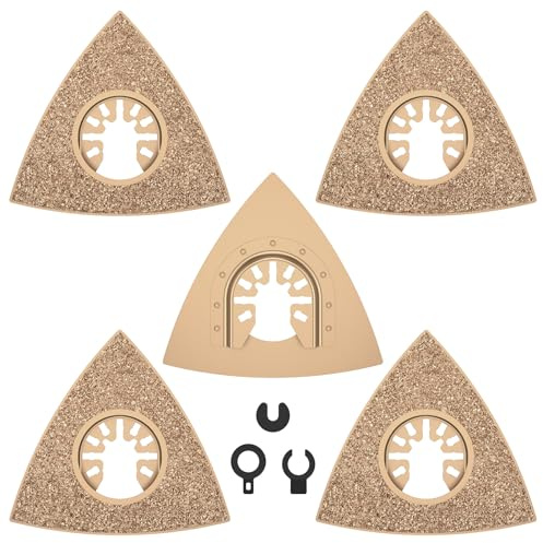 5Pcs Oscillating Multitool Triangular Carbide Grit Rasp Blades Sanding Pads Tool for Tile Grout Mortar Concrete Masonry