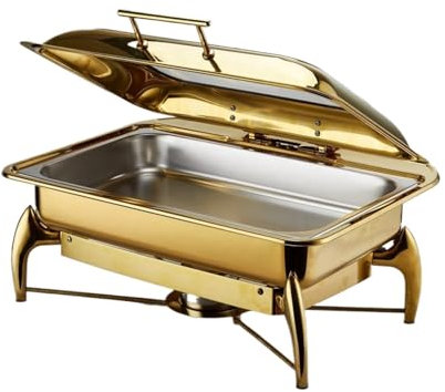 Chafing Dishes for Buffet Stainless Steel Food Warmer Buffet Kitchen Equipment Chafing Dish For Restaurant And Hotel 6L/9L(Rectangle gold)