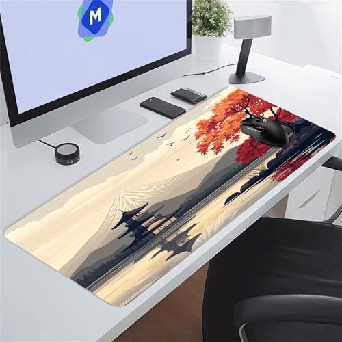 Tapis de Souris Gaming Arbre Lac Montagne XXL Mouse Pad, Grand Tapis Bureau avec Base Anti-Dérapage, Extended Long Clavier Pad Large Mousepad pour PC Gamer et Le Bureau 1200x600x3 mm